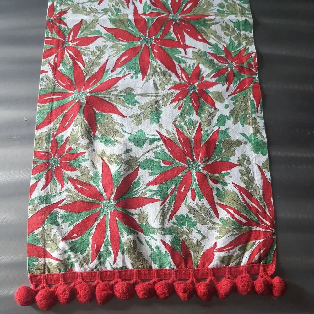 Vtg Poinsettia Table Runner Decorative Christmas Centerpiece 52x14